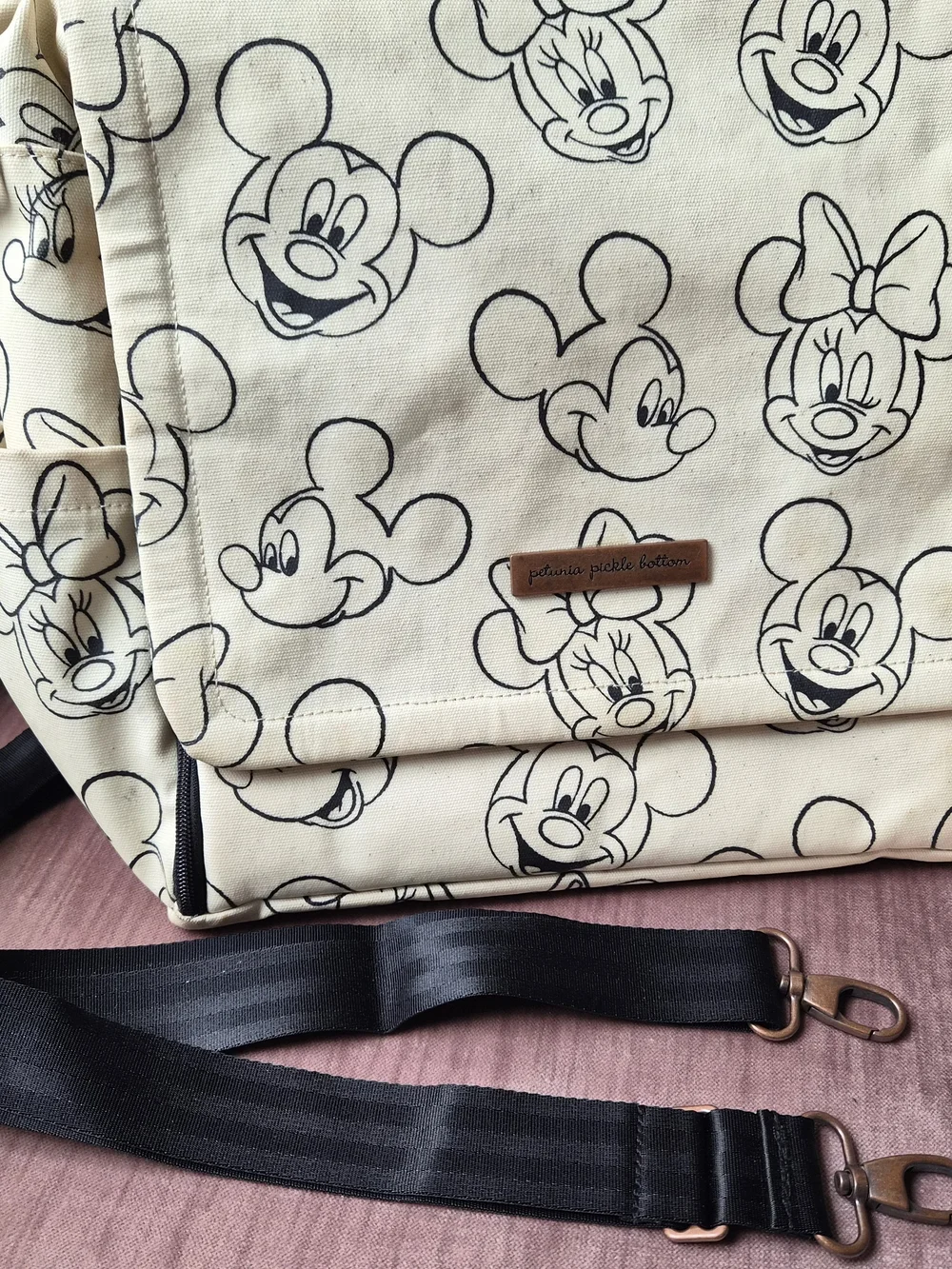Petunia Pickle Bottom Disney Mickey Canvas Messenger Bag - Cream & Black